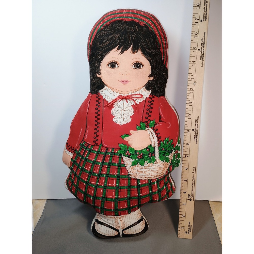 Vintage Handmade Cut and‎ Sew Doll Pillow Heather Fabric Doll Red Plaid 1980s